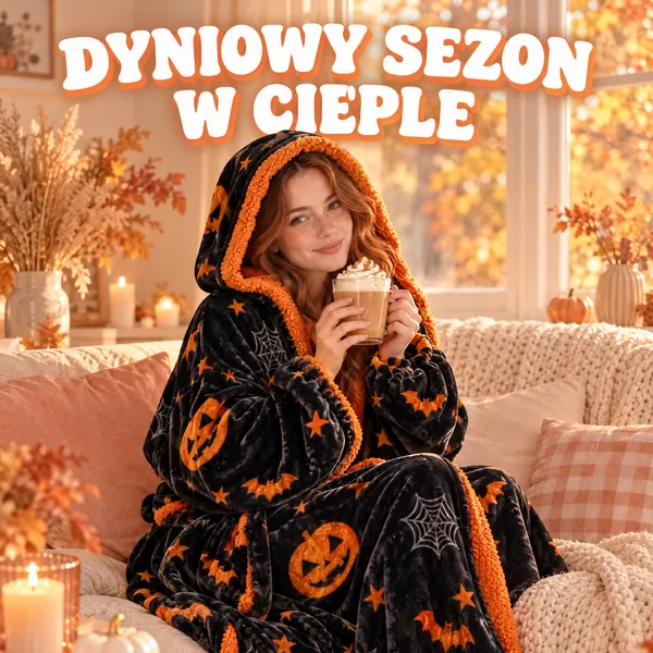 Dziewczyna w Otulce Dyniowe Halloween z latte