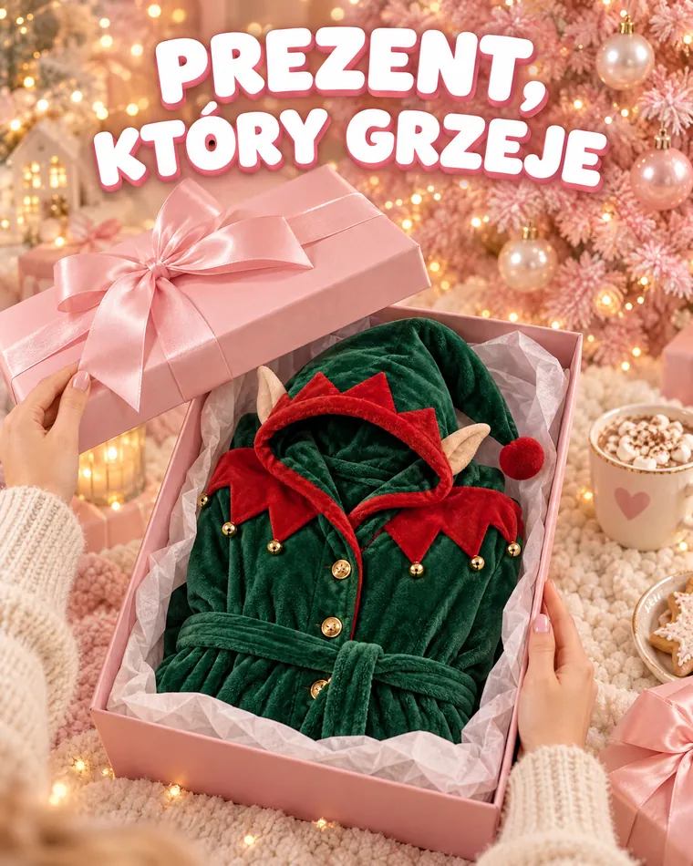 Otulka Świąteczny Elf w różowym pudełku prezentowym